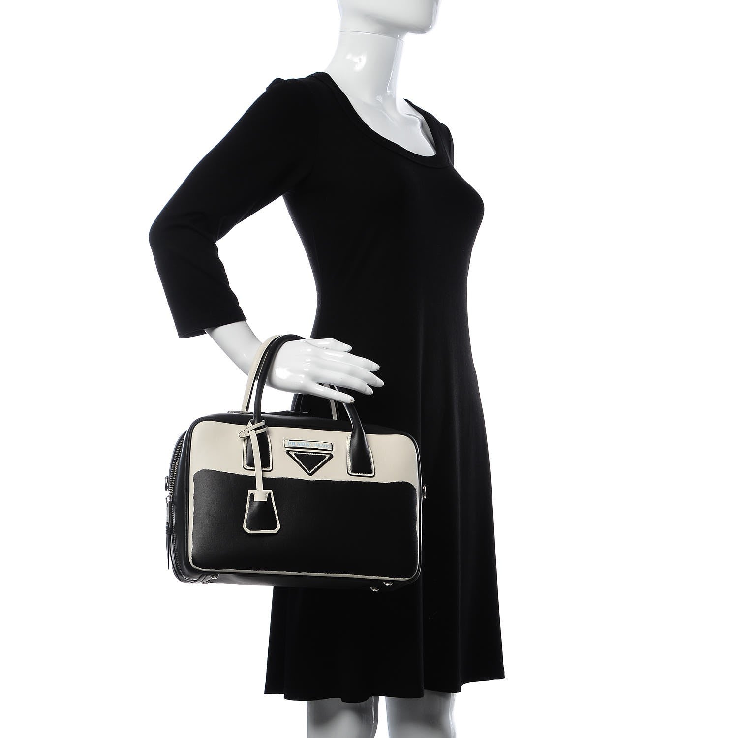 Prada Calfskin Shadow Bowler Black White 2 of 6