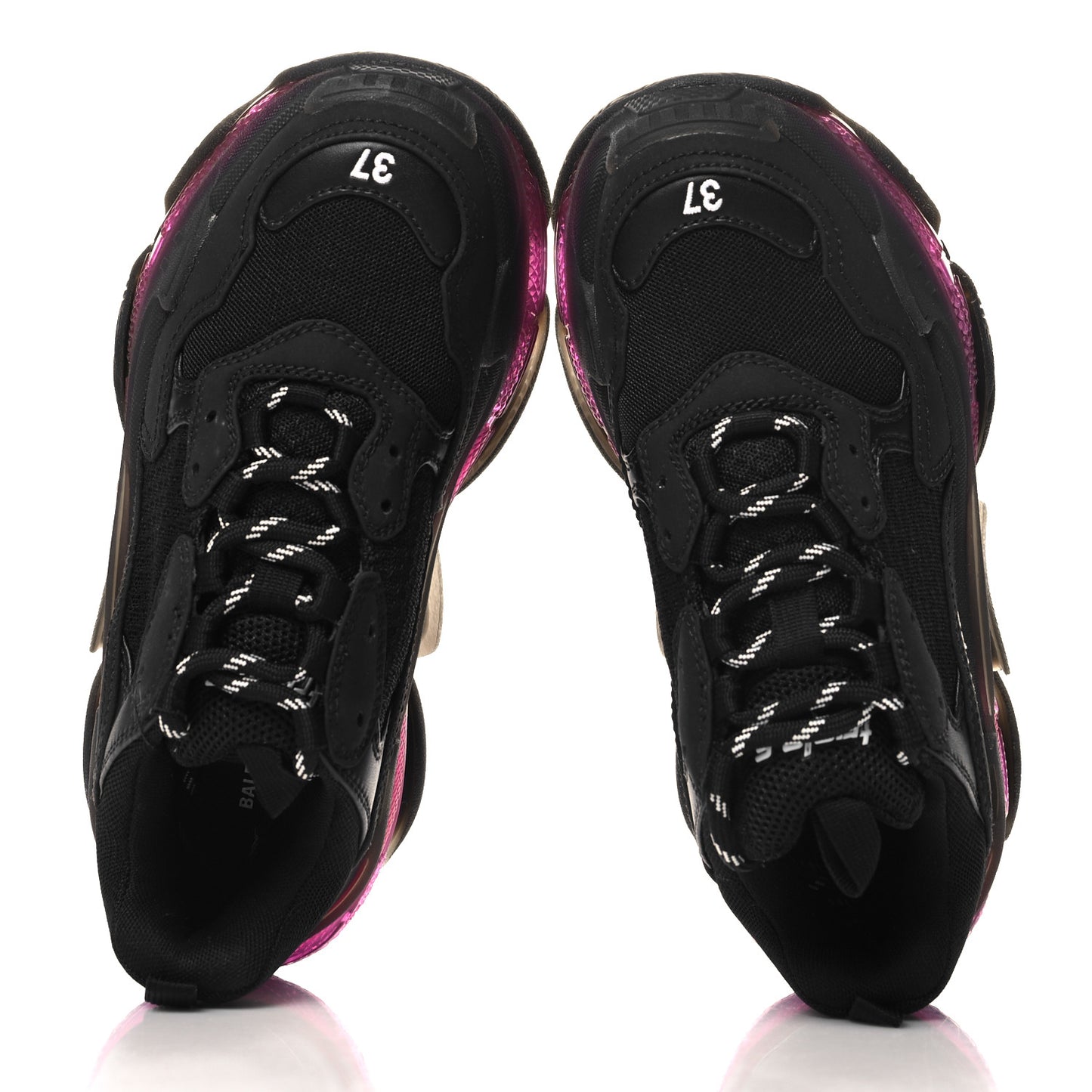 Fabric Mesh Clear Sole Womens Triple S Sneakers 37 Black Pink Neon
