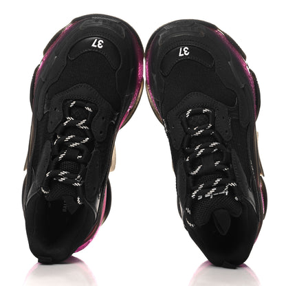 Balenciaga Fabric Mesh Clear Sole Womens Triple S Sneakers 37 Black Pink Neon 2 of 8