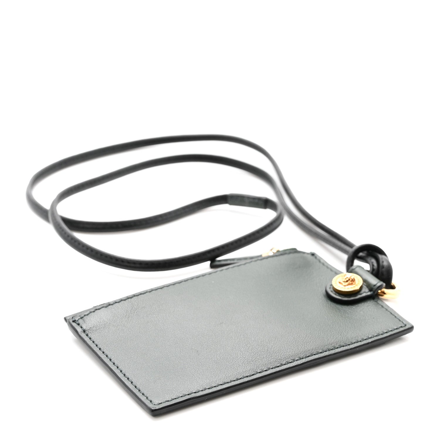 Versace Calfskin Medusa Lanyard Zip Pouch Card Holder Bottle Green 4 of 7