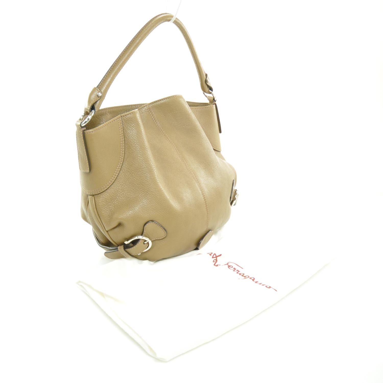 FASHIONPHILE SALVATOREFERRAGAMOCalfskinGanciniBuckleHoboTan 3 of 9