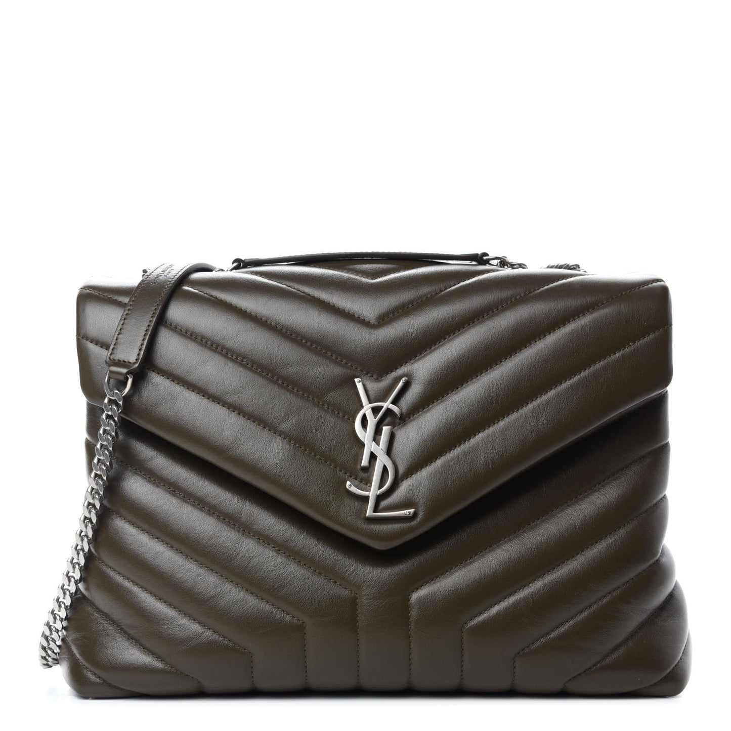 Calfskin Y Quilted Monogram Medium Loulou Chain Satchel Kaki Fonce