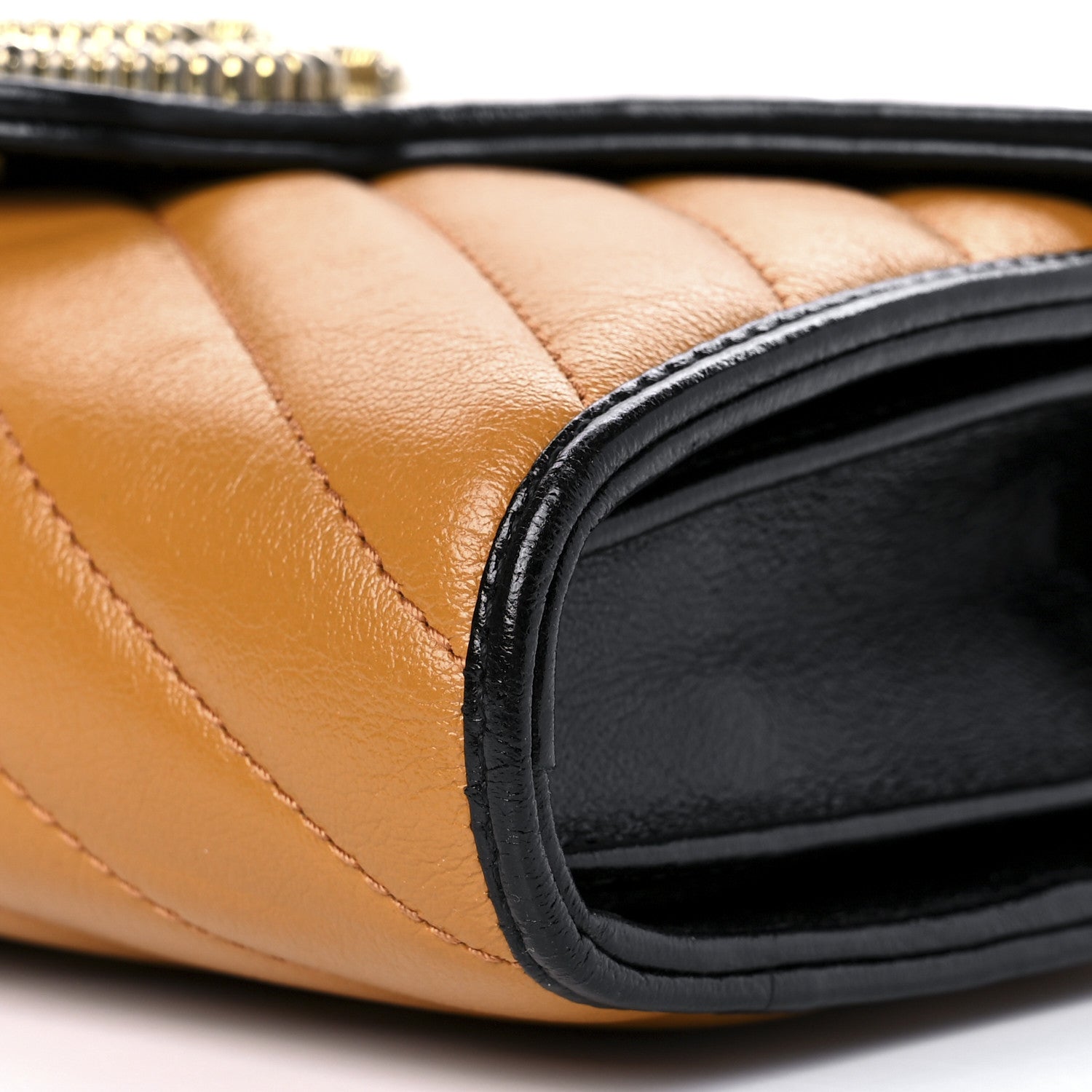 Gucci Azalea Calfskin Matelasse Diagonal Torchon Tri-Color GG Marmont Chain Wallet Cognac Mystic White Black 8 of 8
