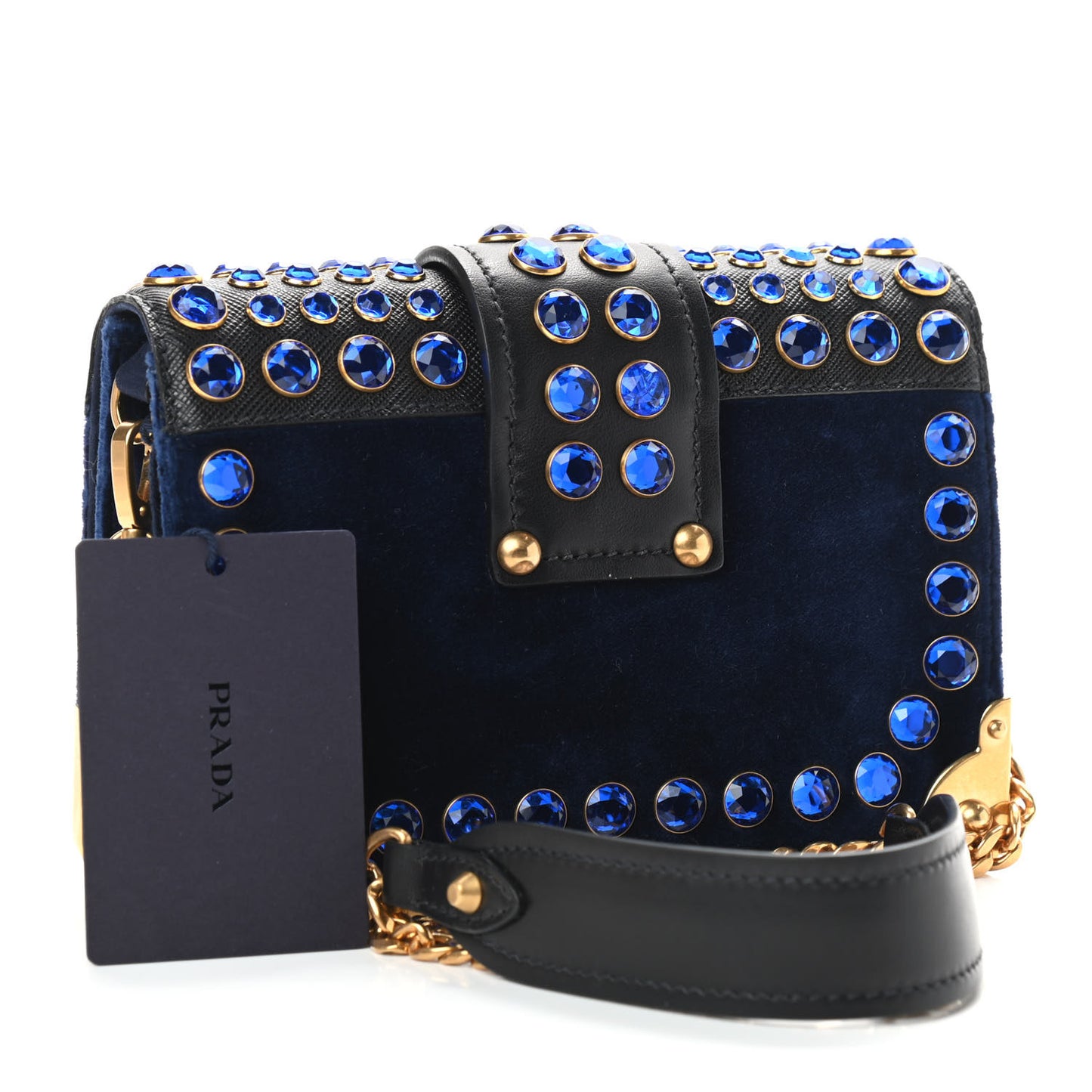 Velvet City Calf Saffiano Crystal Cahier Shoulder Bag Zaffiro Black