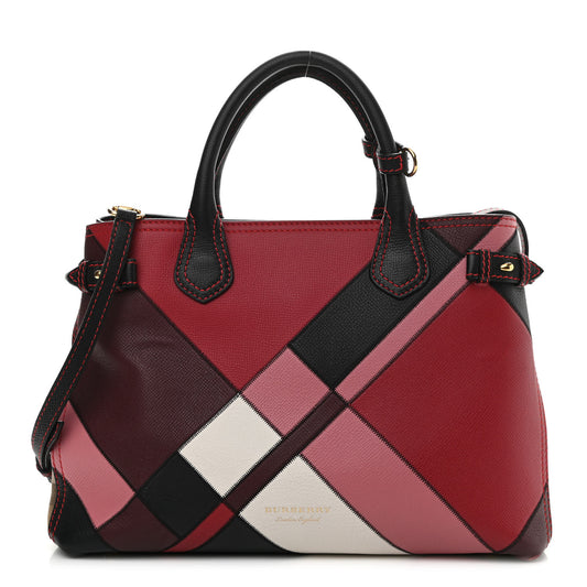 Grainy Calfskin Patchwork Medium Banner Tote Red Multicolor