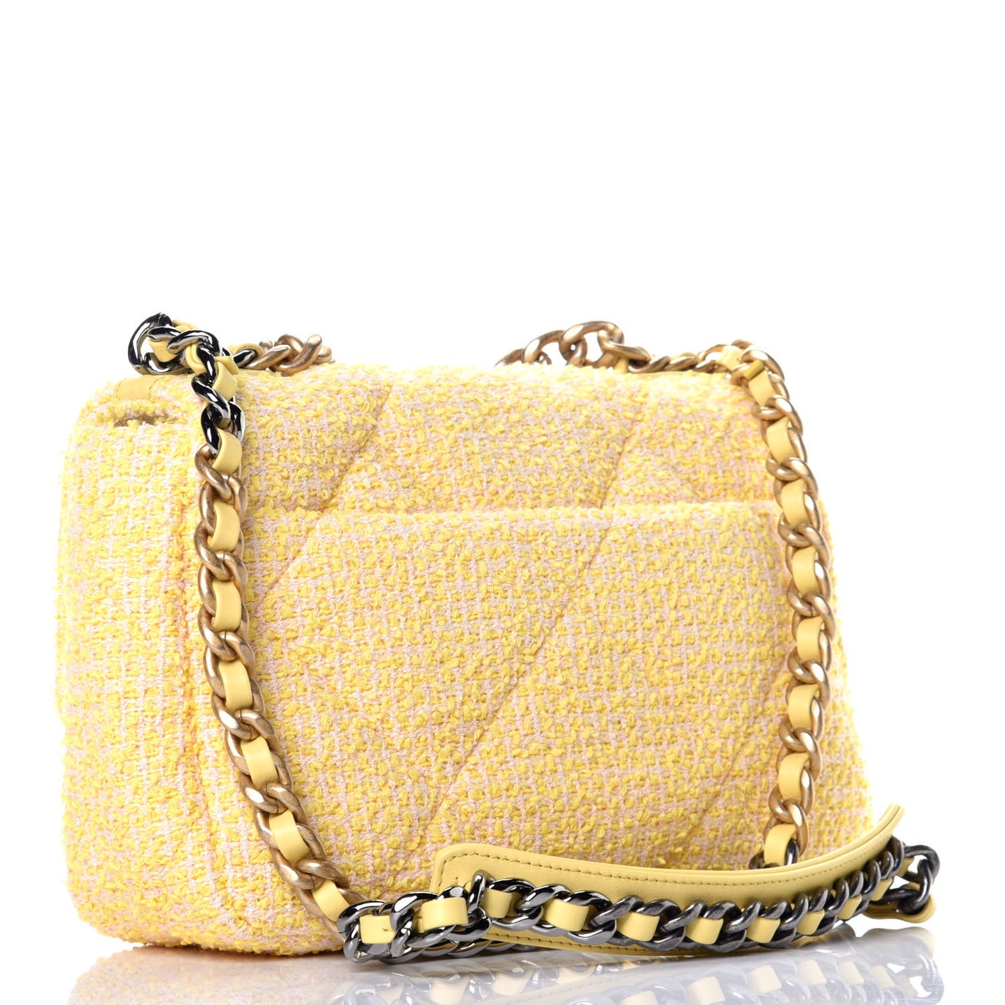 Tweed Quilted Medium Chanel 19 Flap Yellow Pink