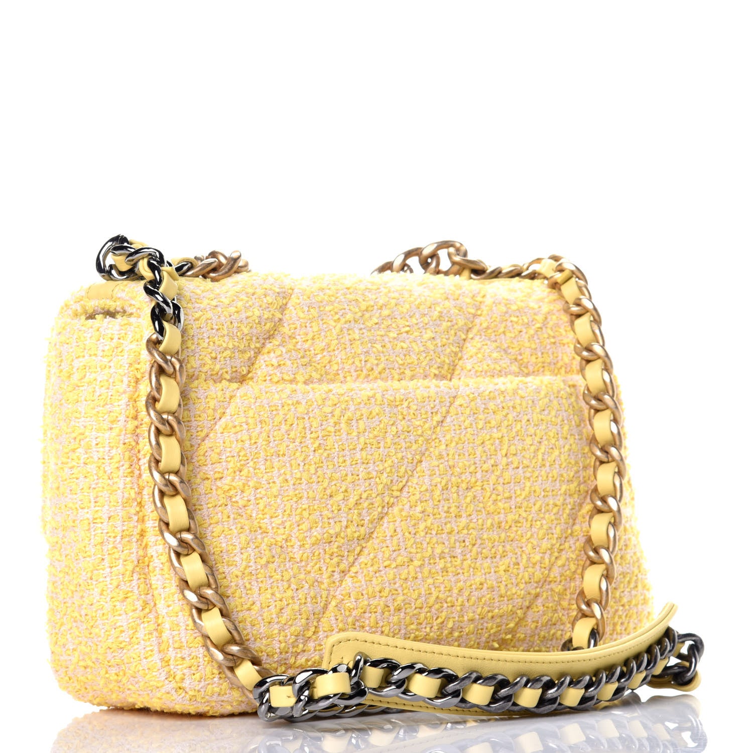 Chanel Tweed Quilted Medium Chanel 19 Flap Yellow Pink 3 of 9