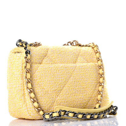 Chanel Tweed Quilted Medium Chanel 19 Flap Yellow Pink 3 of 9