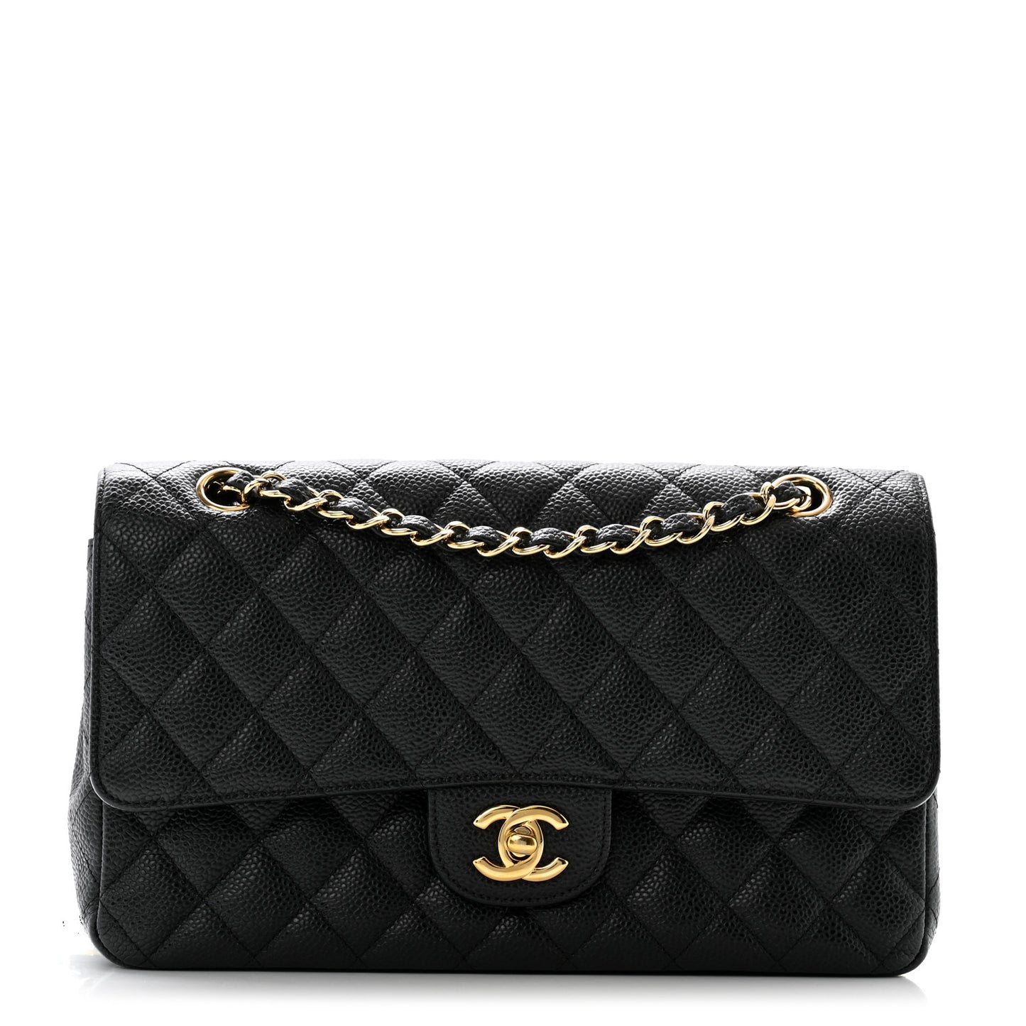 Caviar Quilted Medium Double Flap Black