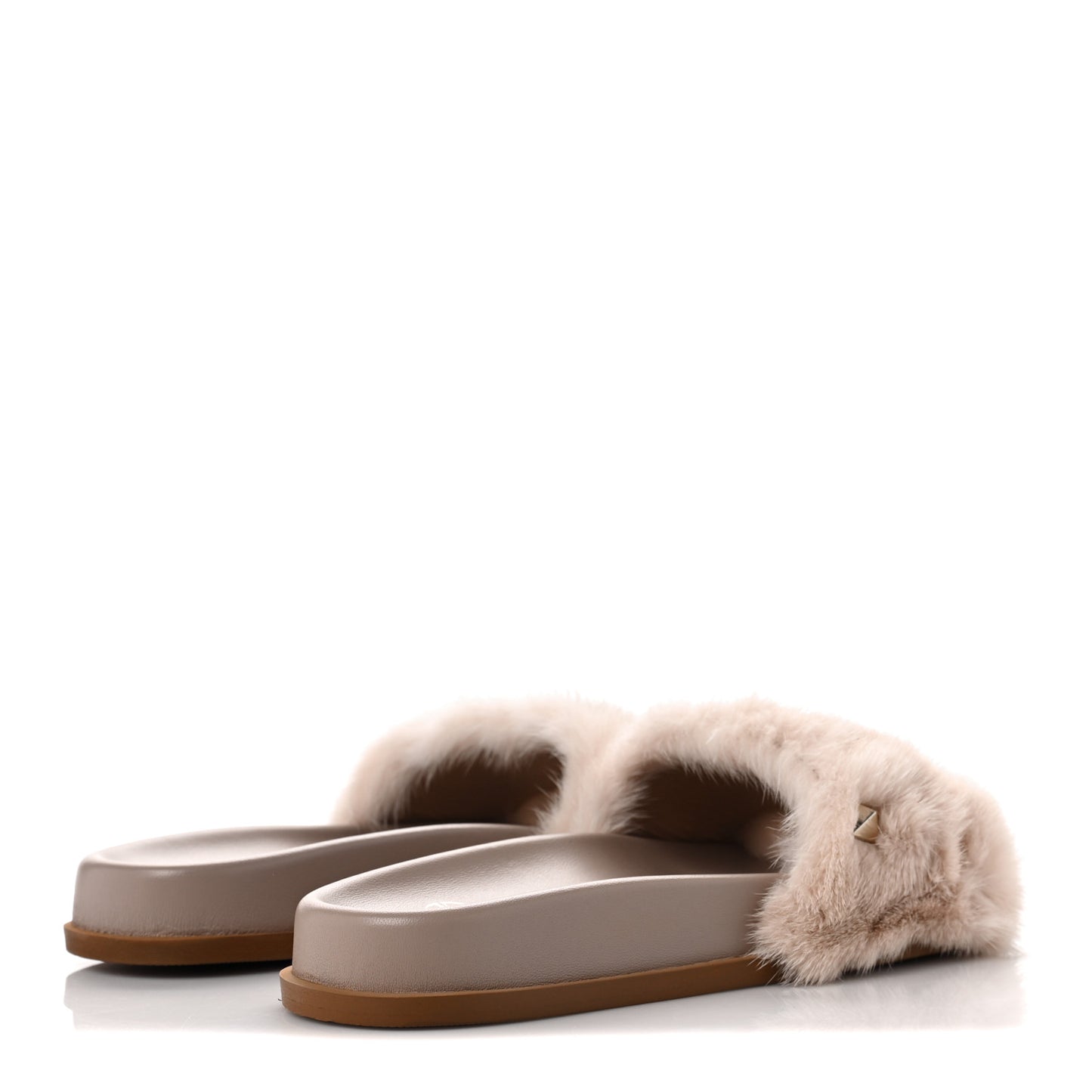 Mink Fur Rockstud Slide Sandals 37 Vapeur