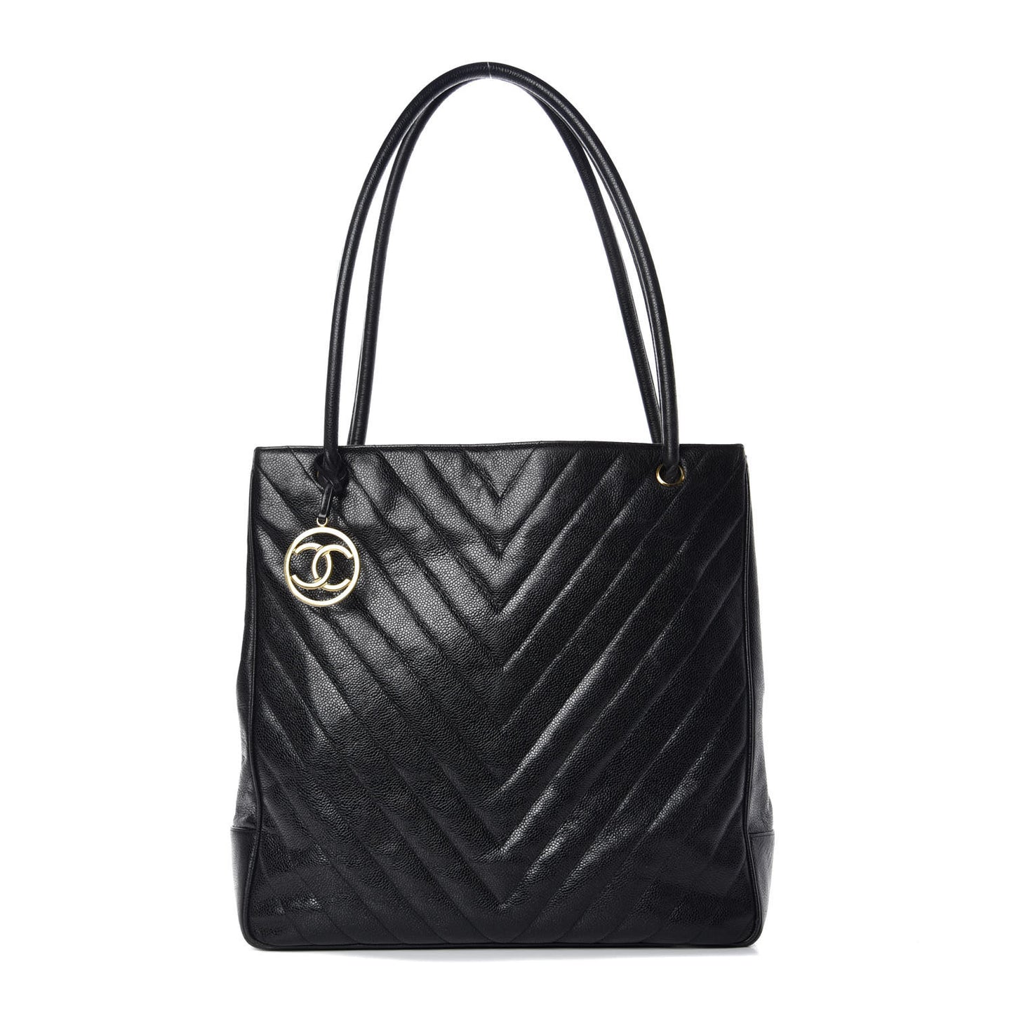 Caviar Chevron Quilted Shoulder Bag Black