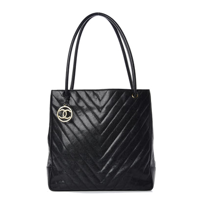 Chanel Caviar Chevron Quilted Shoulder Bag Black 1 of 14