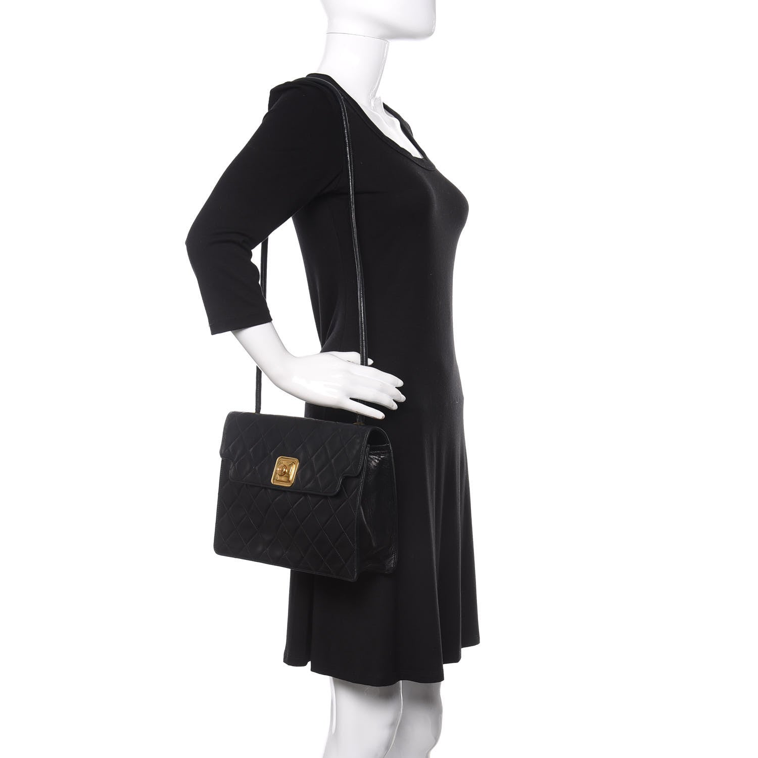 Chanel Lambskin Quilted Push Lock Flap Bag Black 2 of 11