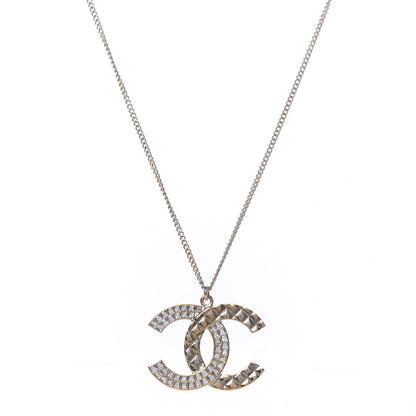 Chanel Baguette Crystal Quilted CC Pendant Necklace Gold 1 of 6