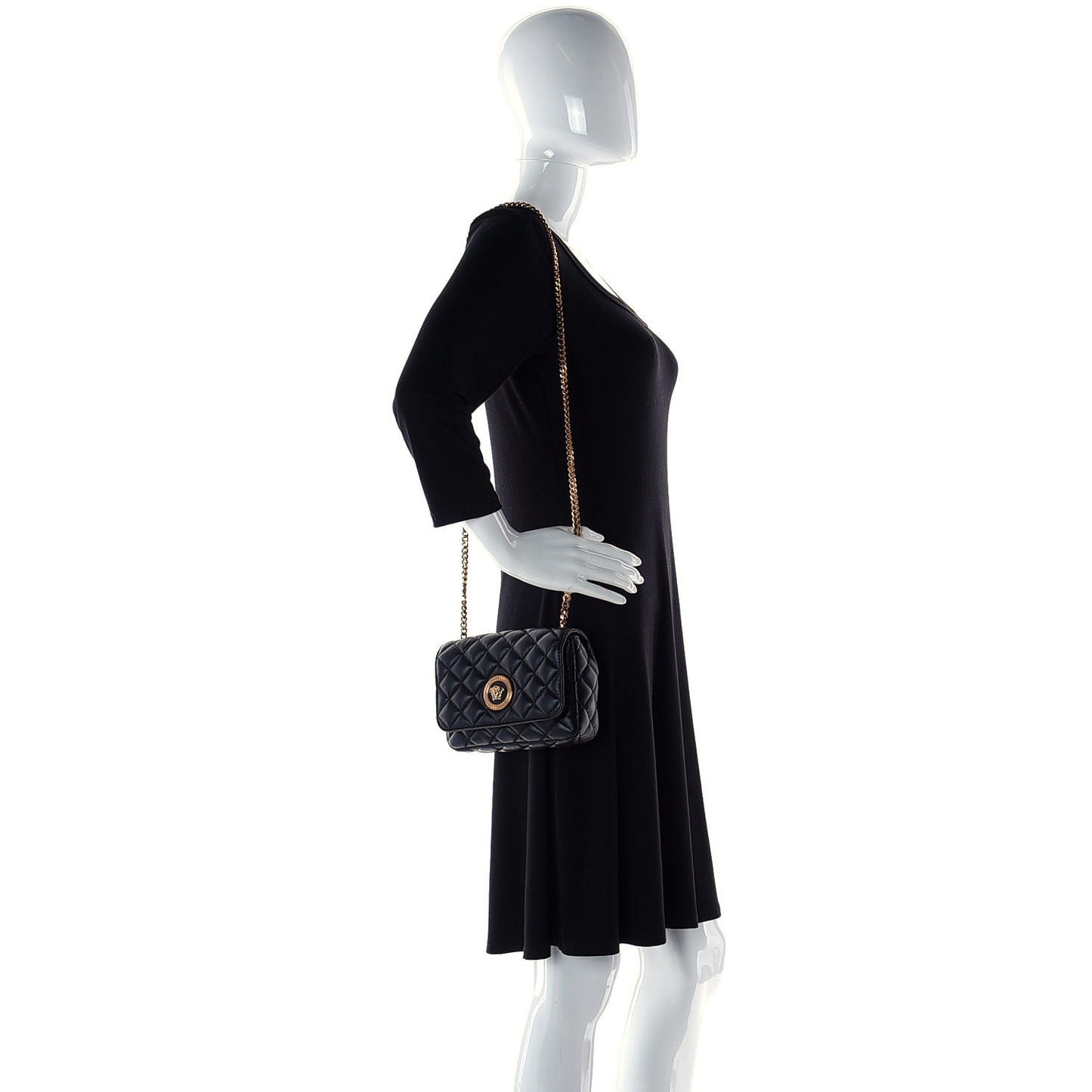 Nappa Quilted Small Medusa Chain Crossbody Black