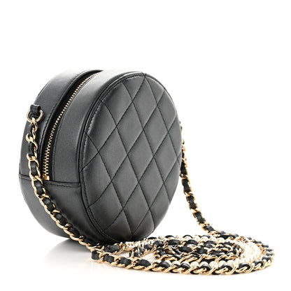 Chanel Iridescent Lambskin Quilted Pearl Round Clutch With Chain Black 3 of 10