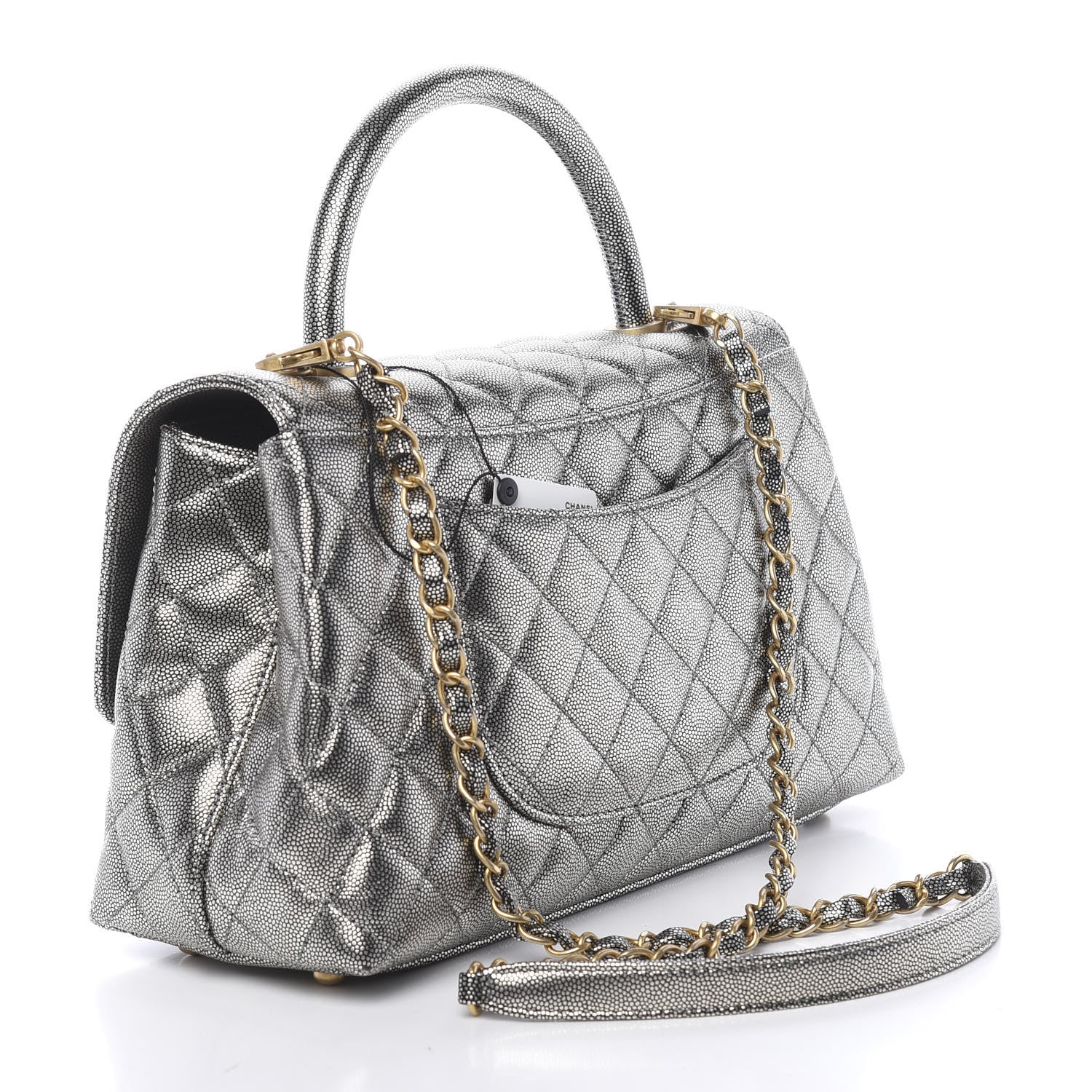 Chanel Metallic Caviar Quilted Small Coco Handle Flap Silver 3 of 11