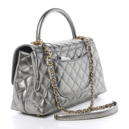 Chanel Metallic Caviar Quilted Small Coco Handle Flap Silver 3 of 11
