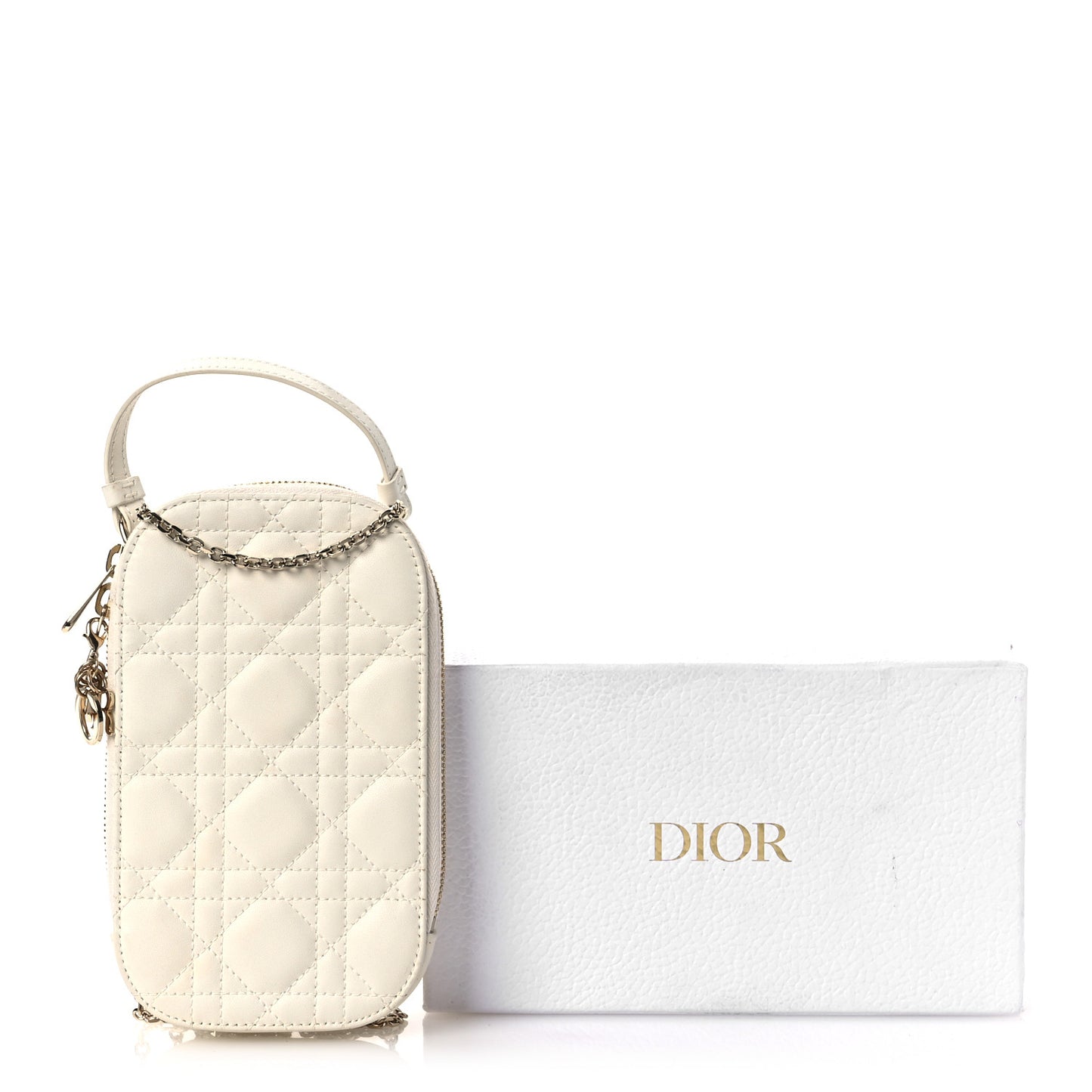 Lambskin Cannage Lady Dior Phone Holder Latte