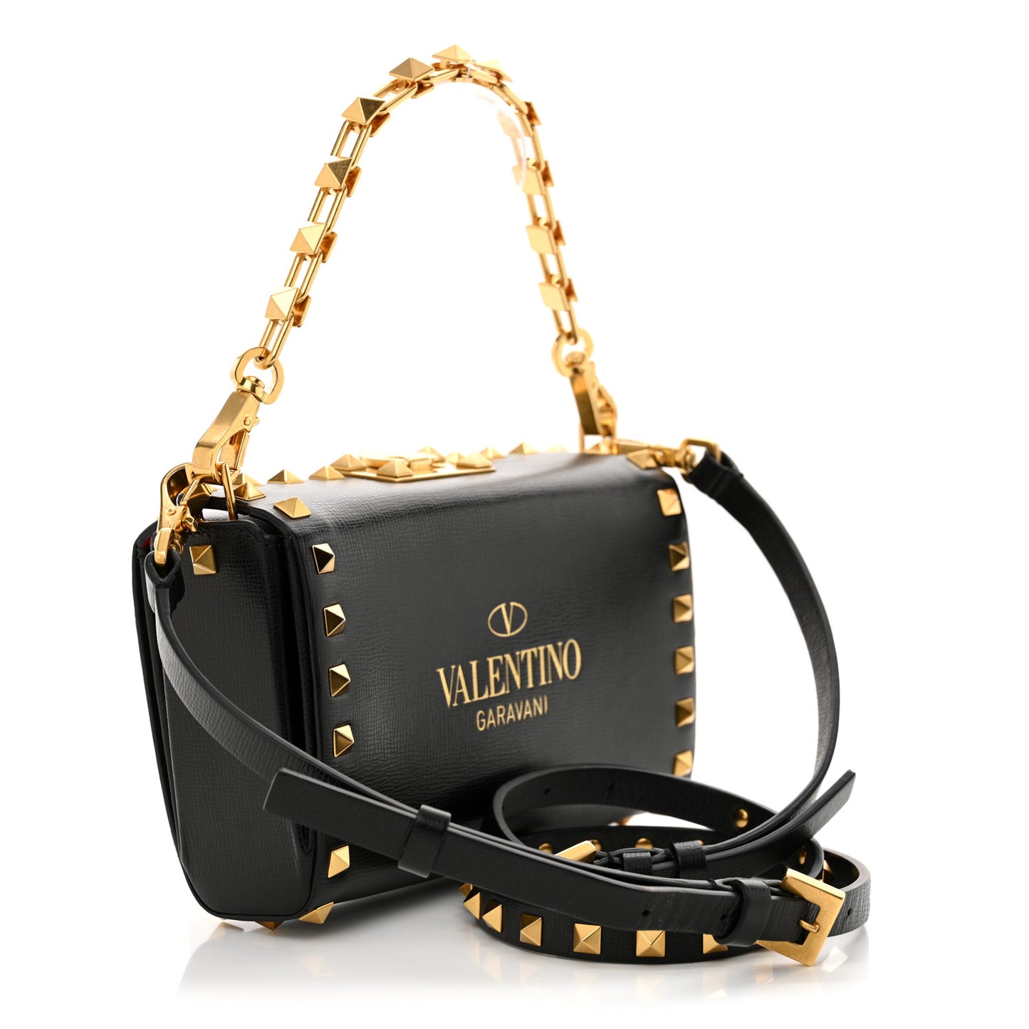 Grainy Calfskin Rockstud Alcove Box Clutch Black