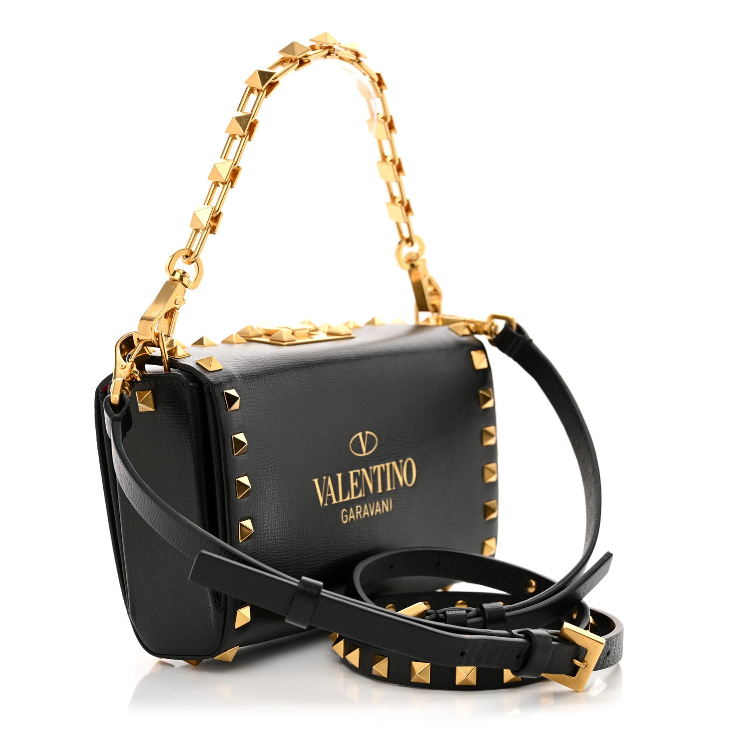 Valentino Garavani Grainy Calfskin Rockstud Alcove Box Clutch Black 3 of 10