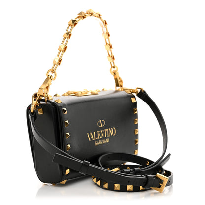 Valentino Garavani Grainy Calfskin Rockstud Alcove Box Clutch Black 3 of 10