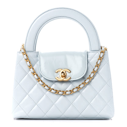 Chanel Shiny Aged Calfskin Quilted Nano Kelly Shopper Light Blue 1 of 10