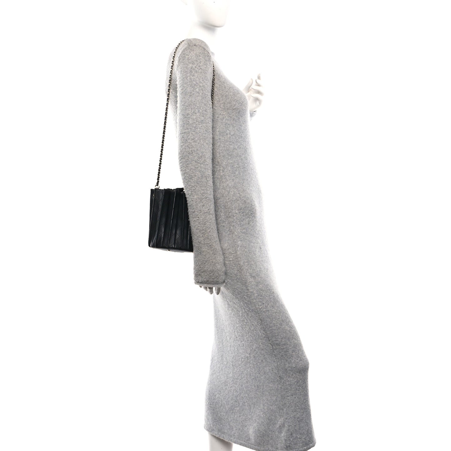 Calfskin Quilted Pleated Bucket Bag Black
