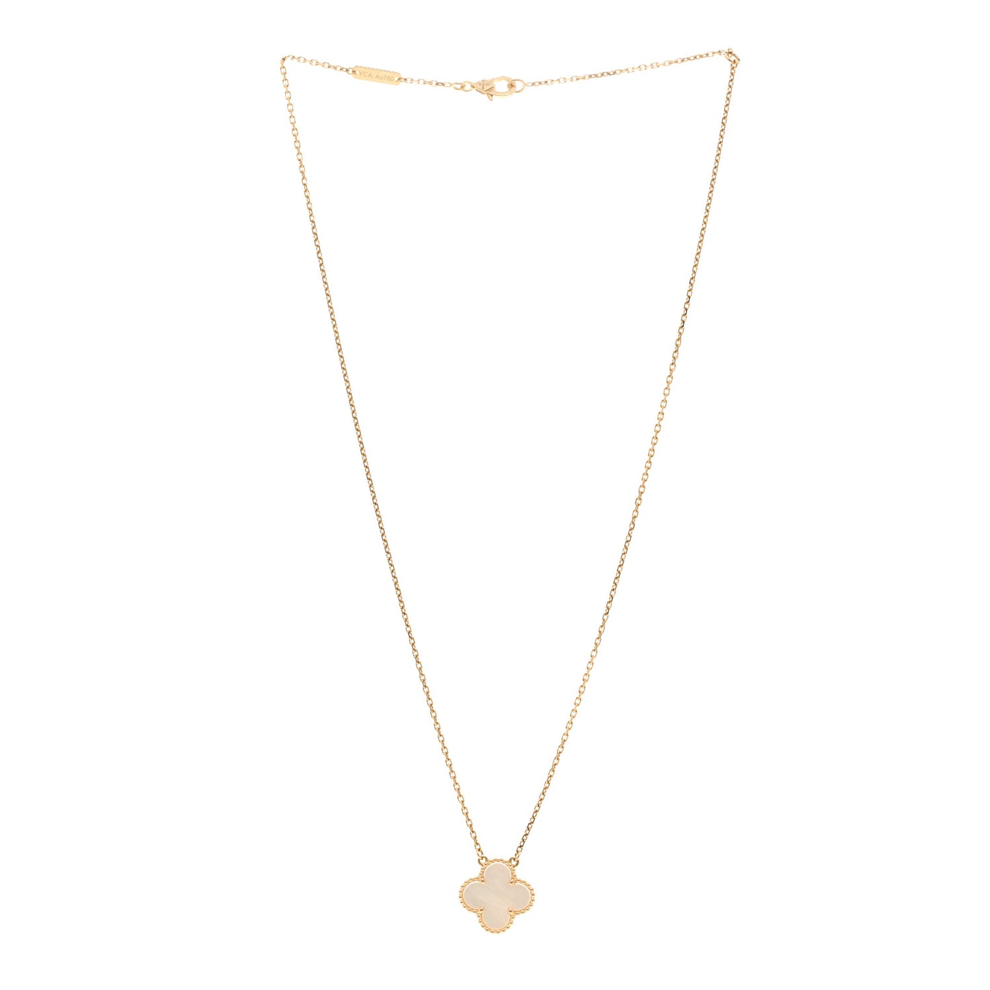 18K Yellow Gold Mother of Pearl Vintage Alhambra Pendant Necklace