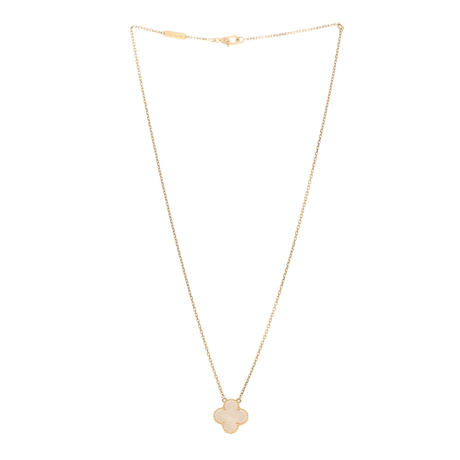 Van Cleef & Arpels 18K Yellow Gold Mother of Pearl Vintage Alhambra Pendant Necklace 3 of 5