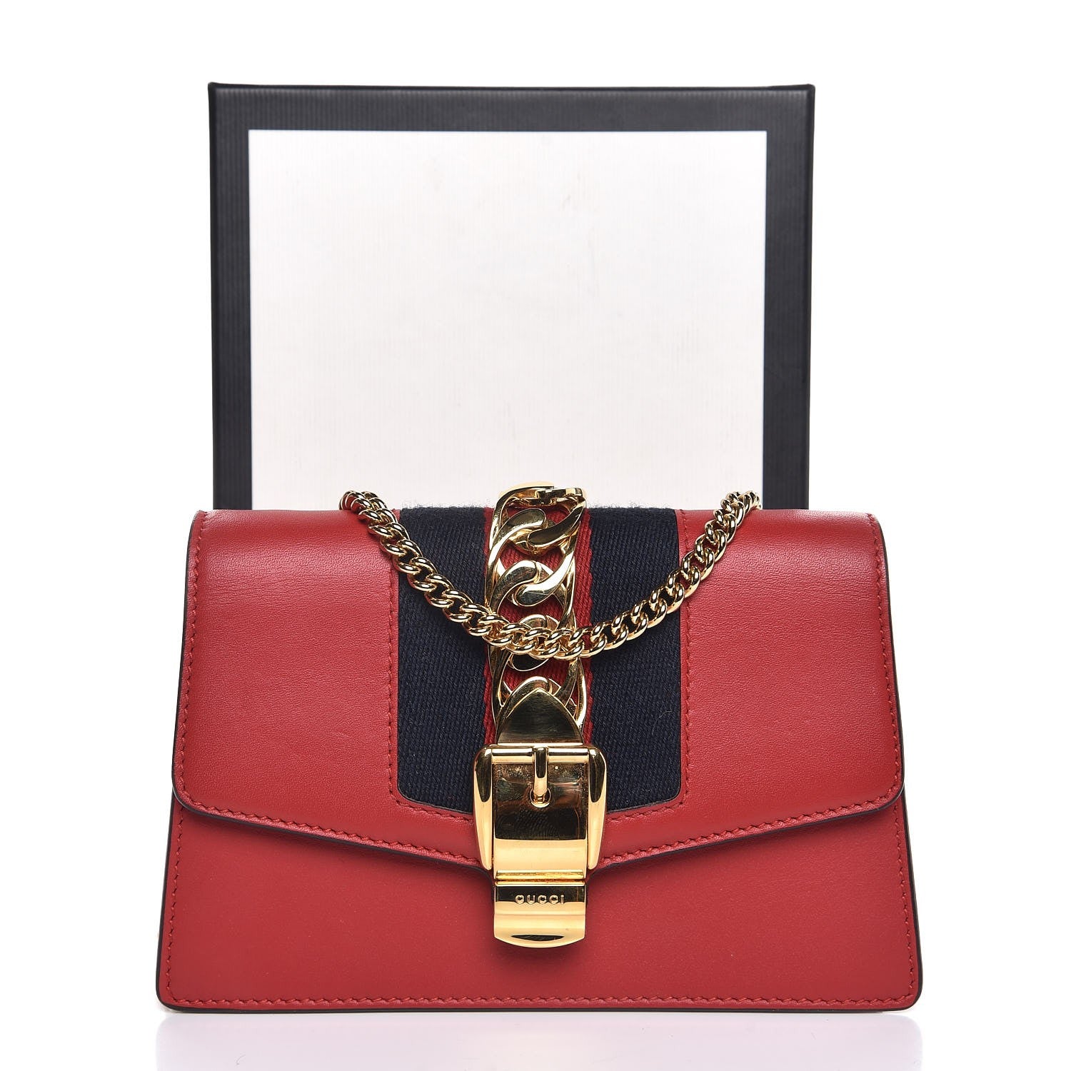 Gucci Calfskin Super Mini Sylvie Chain Shoulder Bag Hibiscus Red 8 of 8