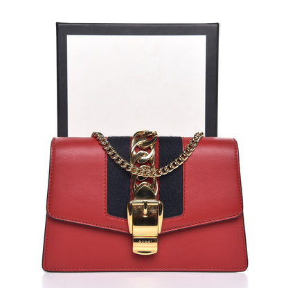 Gucci Calfskin Super Mini Sylvie Chain Shoulder Bag Hibiscus Red 8 of 8