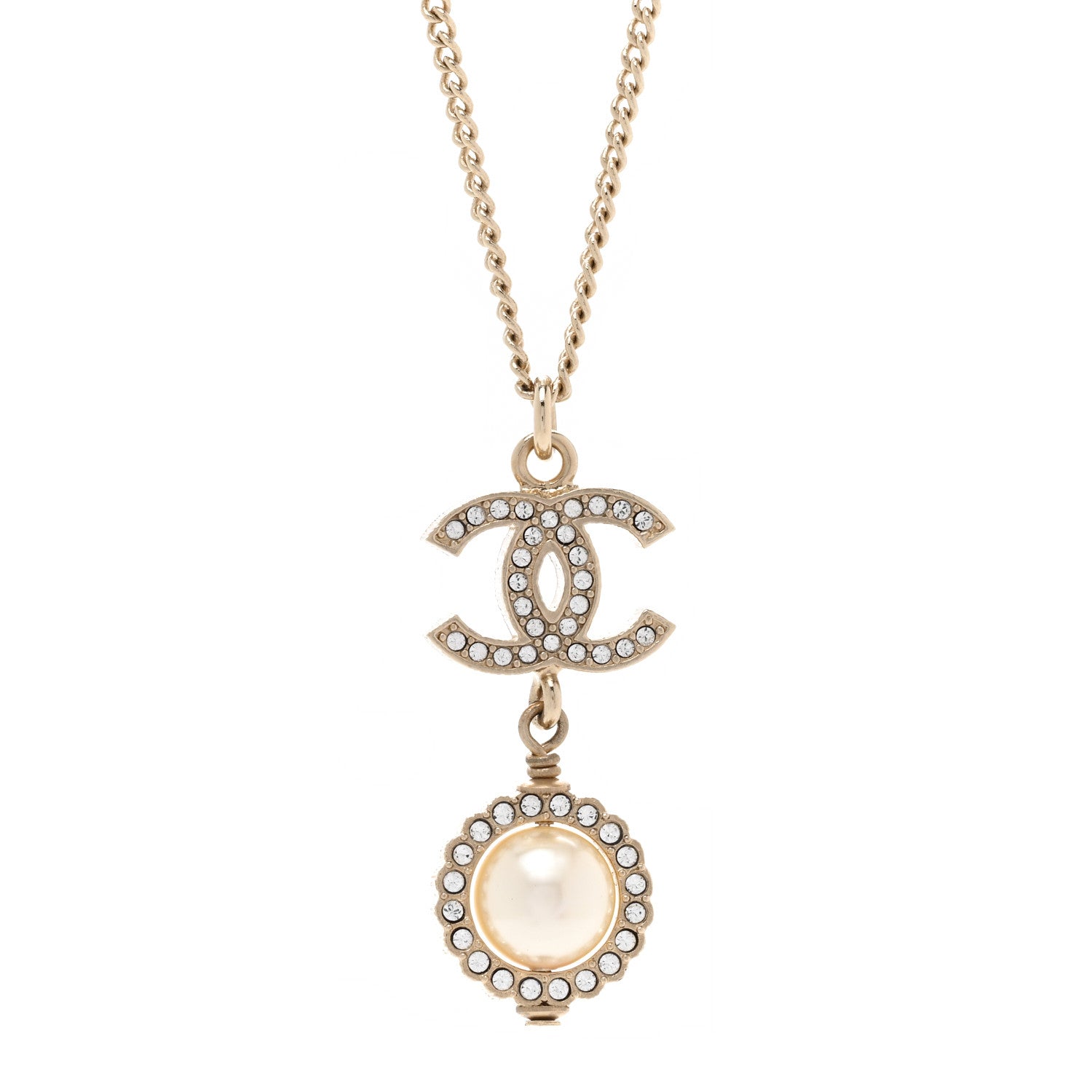 Chanel Pearl Crystal CC Pendant Necklace Gold 4 of 6