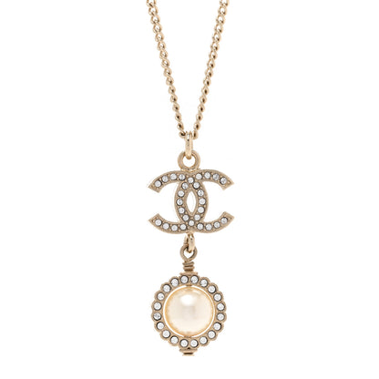 Chanel Pearl Crystal CC Pendant Necklace Gold 4 of 6