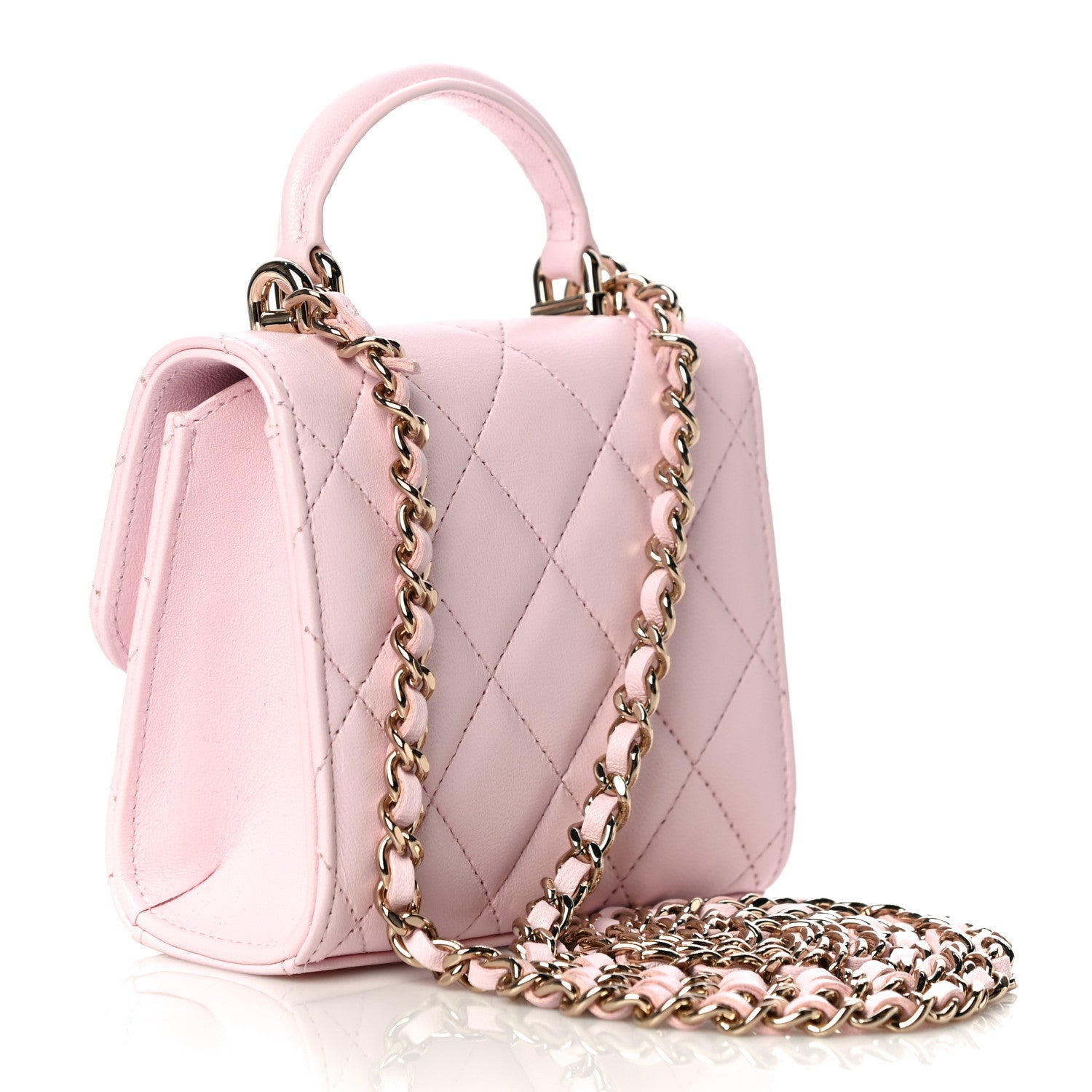 Chanel Lambskin Quilted Top Handle Clutch With Chain Light Pink 3 of 12