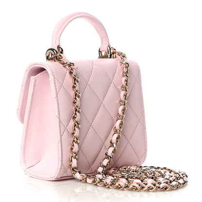 Chanel Lambskin Quilted Top Handle Clutch With Chain Light Pink 3 of 12
