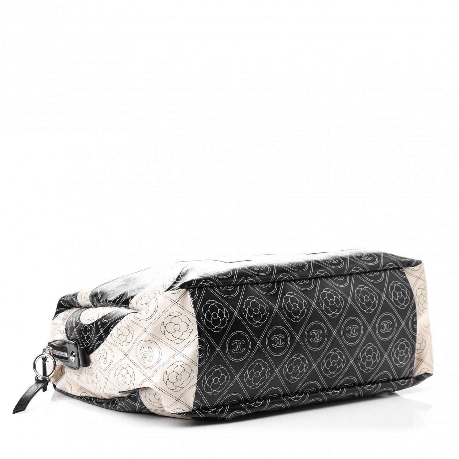 Chanel Coated Canvas Camellia Bowler Black Beige 3 of 5