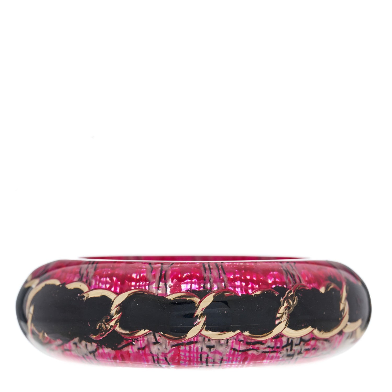 Chanel Resin Tweed Chain CC Bangle Transparent Pink 2 of 3