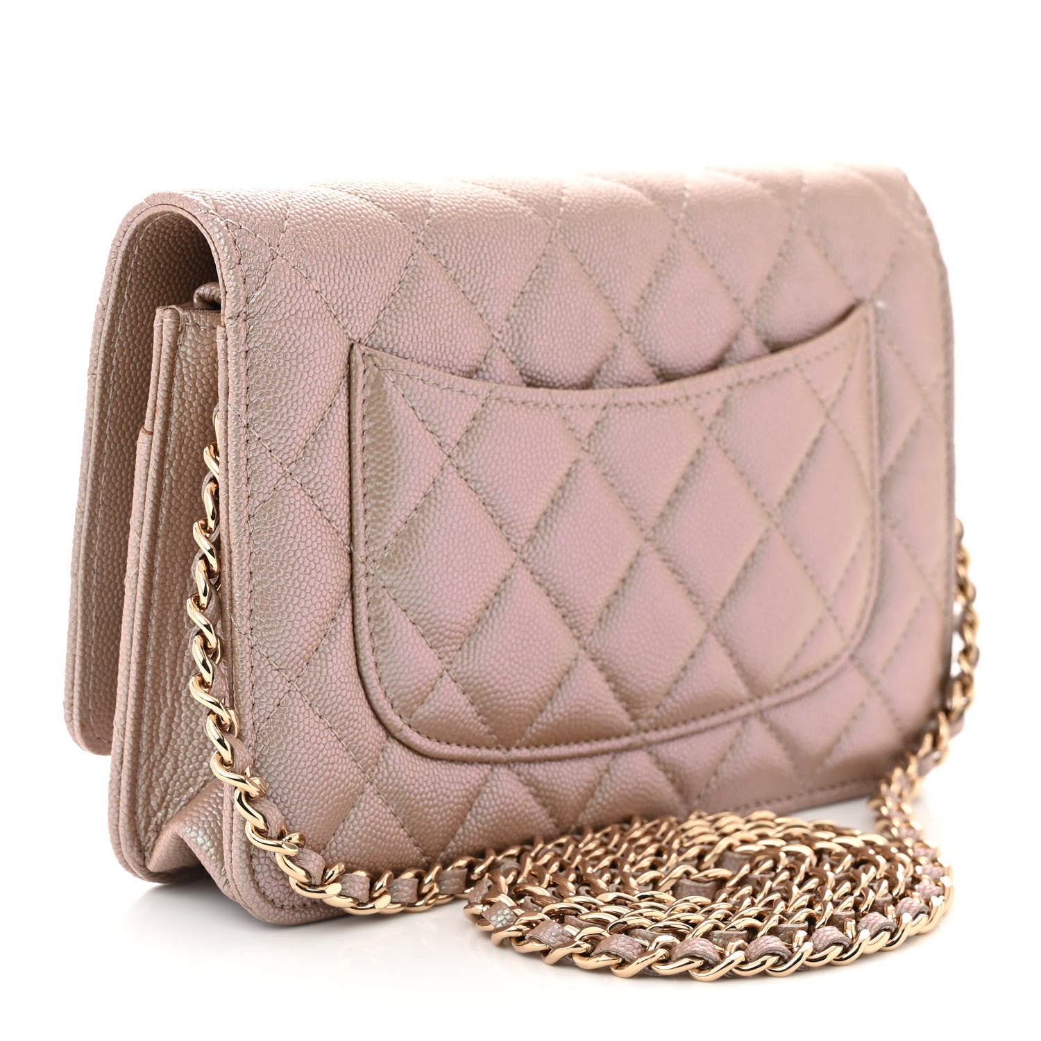 Chanel Iridescent Caviar Quilted Wallet on Chain WOC Beige 3 of 13