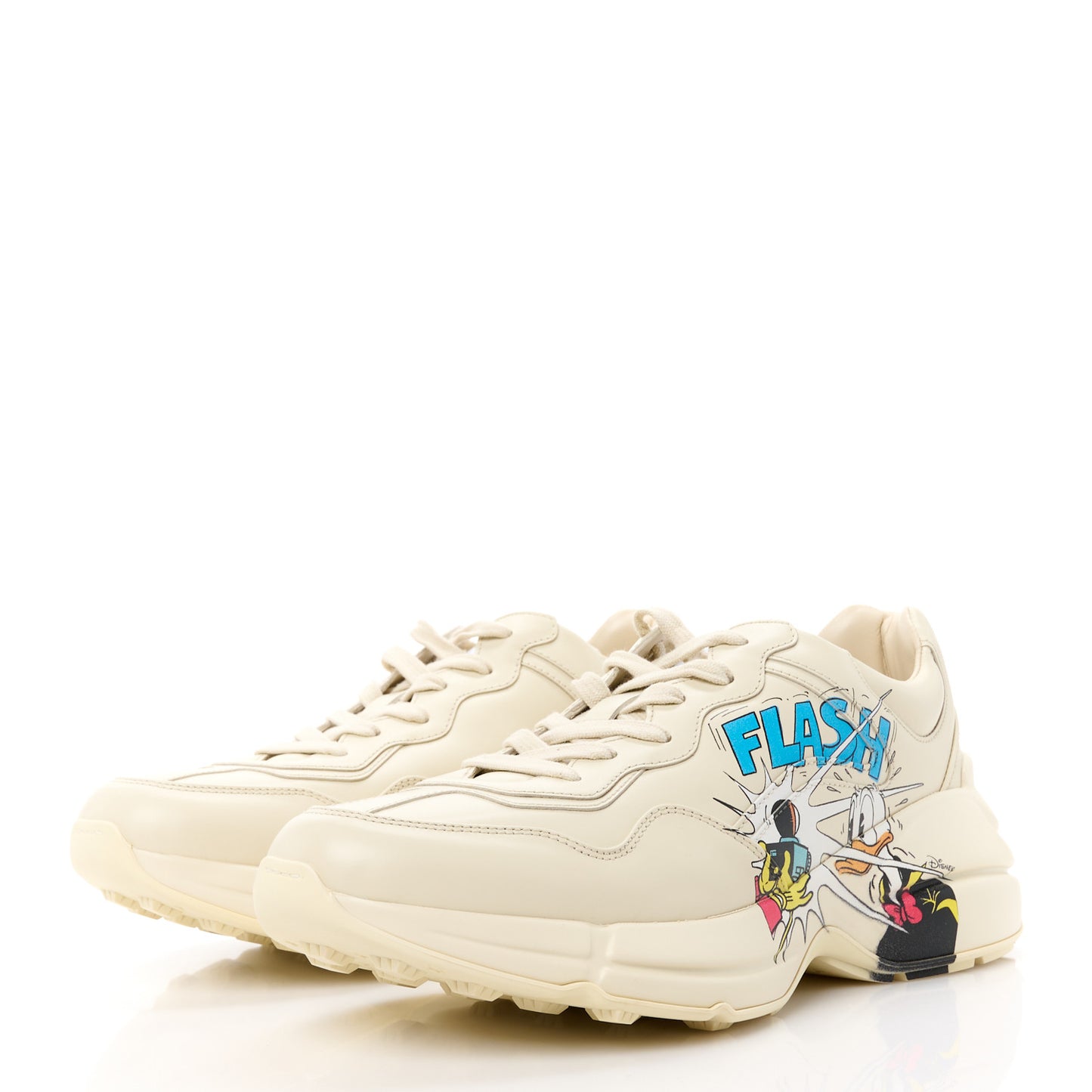 X DISNEY Calfskin Donald Duck Mens Rhyton Sneakers 40 Ivory