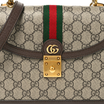 Gucci GG Supreme Monogram Textured Dollar Calfskin Web Small Ophidia Padlock Top Handle Bag Beige Ebony New Acero 8 of 11