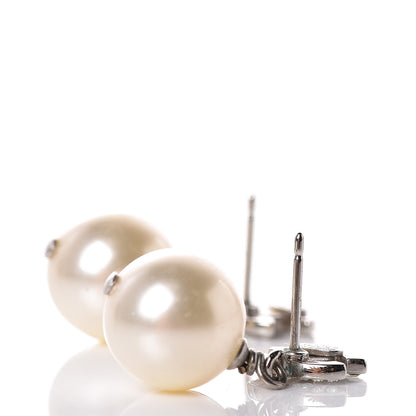Chanel Crystal Pearl CC Drop Earrings Silver 3 of 5