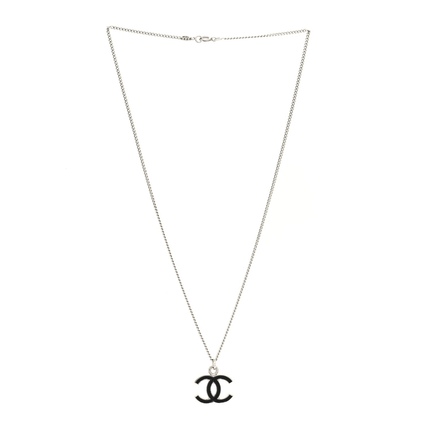 Chanel Enamel CC Pendant Necklace Black Silver 3 of 5