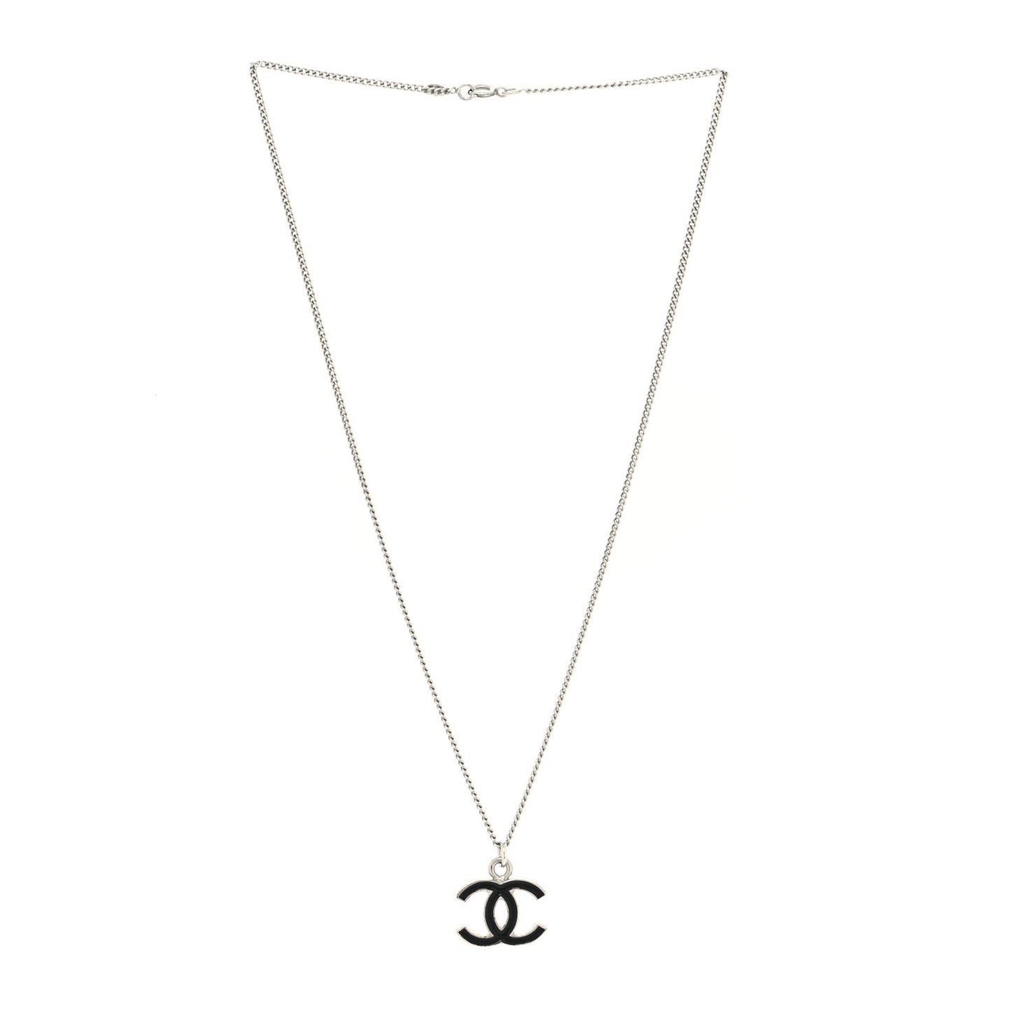 Enamel CC Pendant Necklace Black Silver