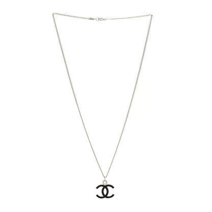 Chanel Enamel CC Pendant Necklace Black Silver 3 of 5