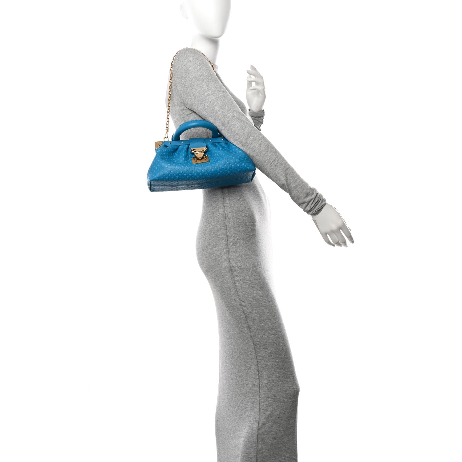 Louis Vuitton Calfskin Nanogram Embossed Clutch Bleu 2 of 10