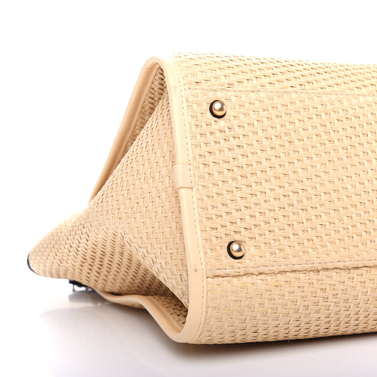 Straw Raffia Calfskin Chain Medium Deauville Tote Beige Black