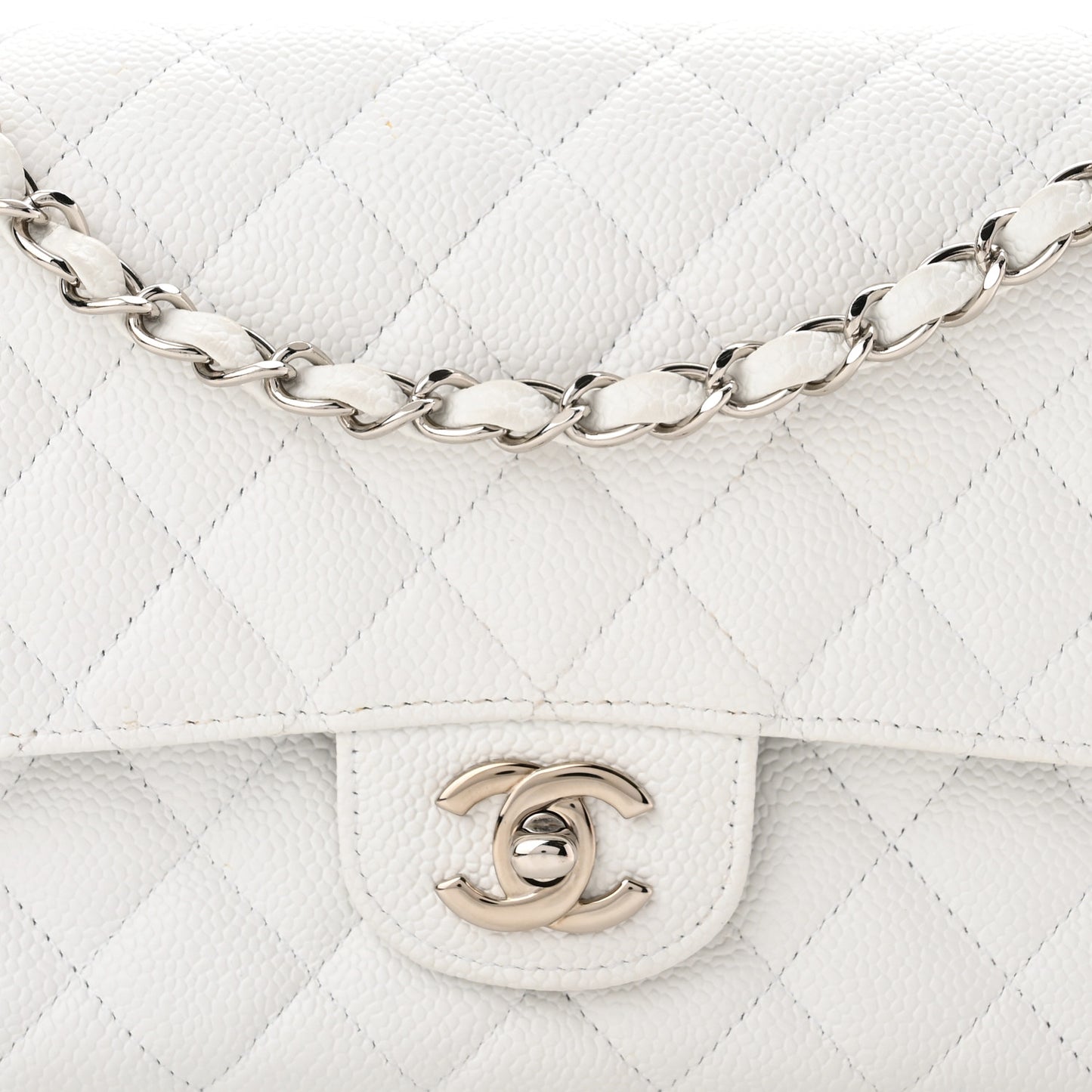 Caviar Quilted Medium Double Flap White