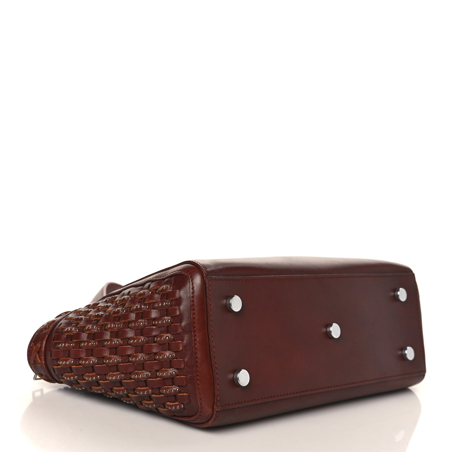 Calfskin Studded Woven Baby Monogram Downtown Cabas Brown