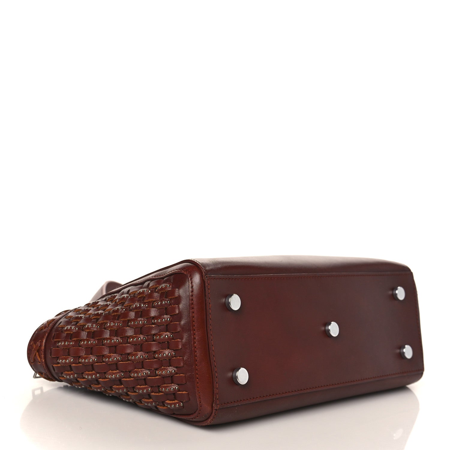 Saint Laurent Calfskin Studded Woven Baby Monogram Downtown Cabas Brown 3 of 10